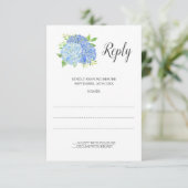 Floral Wedding Blue Hydrangea Waterverf RSVP Kaartje (Staand voorkant)