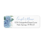 Floral Wedding Blue Hydrangeas Waterverf Etiket (Voorkant)