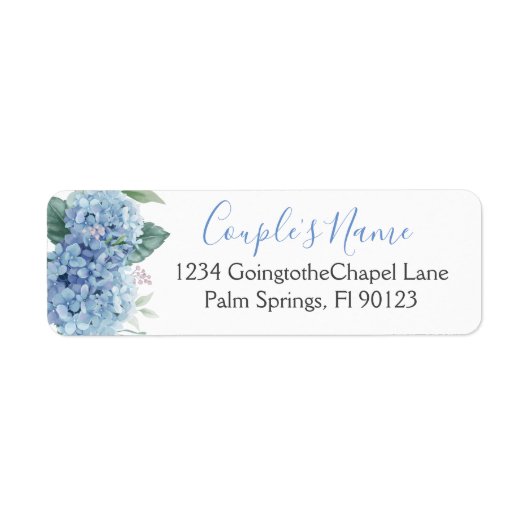 Floral Wedding Blue Hydrangeas Waterverf Etiket (Voorkant)