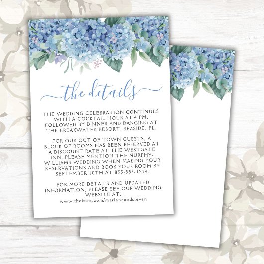 Floral Wedding Blue Hydrangeas Waterverf Informatiekaartje