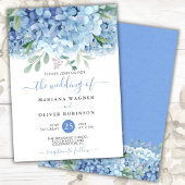 Floral Wedding Blue Hydrangeas Waterverf Kaart