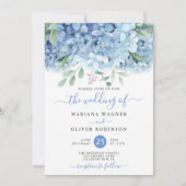 Floral Wedding Blue Hydrangeas Waterverf Kaart (Voorkant)