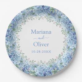 Floral Wedding Blue Hydrangeas Waterverf Papieren Bordje
