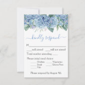 Floral Wedding Blue Hydrangeas Waterverf RSVP Kaartje (Voorkant)