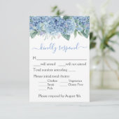 Floral Wedding Blue Hydrangeas Waterverf RSVP Kaartje (Staand voorkant)