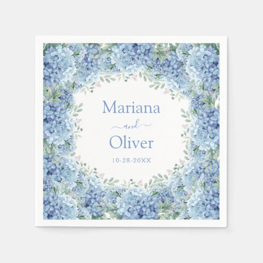 Floral Wedding Blue Hydrangeas Waterverf Servet (Voorkant)