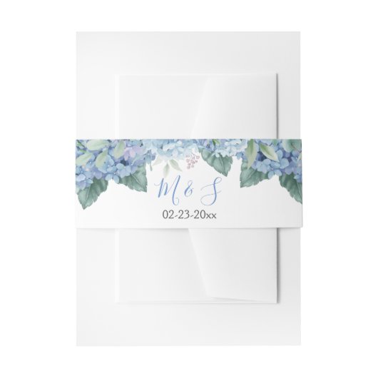 Floral Wedding Blue Hydrangeas Waterverf Uitnodigingen Wikkel (Voorkant Voorbeeld)