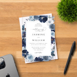 Floral Wedding Blue & Navy Acryl Uitnodigingen