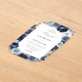 Floral Wedding Blue & Navy Acryl Uitnodigingen (Laagn)