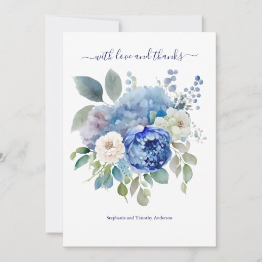 Floral Wedding Blue White Waterverf Bedankkaart (Voorkant)