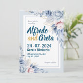 Floral Wedding Blue White Waterverf Kaart (Staand voorkant)