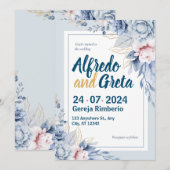 Floral Wedding Blue White Waterverf Kaart (Voorkant / Achterkant)