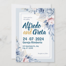 Floral Wedding Blue White Waterverf Kaart