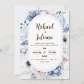 Floral Wedding Blue White Waterverf Kaart (Voorkant)