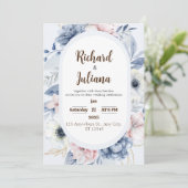 Floral Wedding Blue White Waterverf Kaart (Staand voorkant)