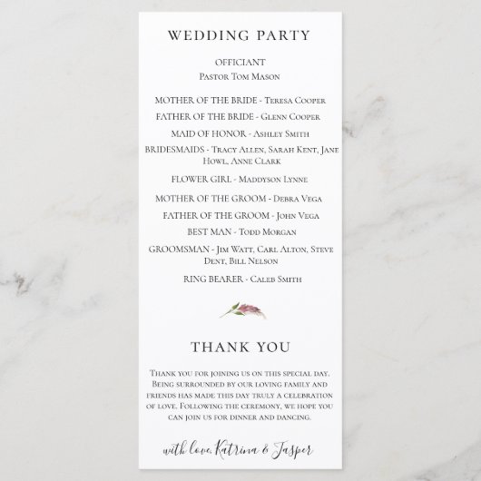 Floral Wedding Blush Plum Waterverf Programmakaart (Achterkant)