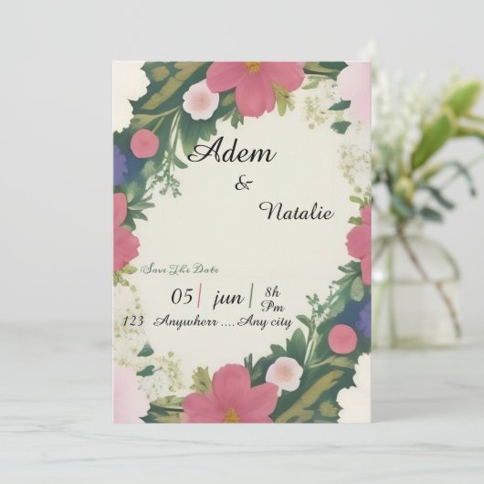 Floral wedding card kaart (Staand voorkant)
