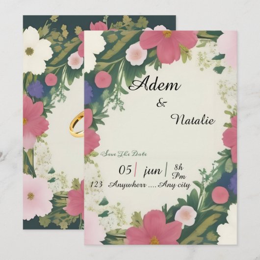 Floral wedding card kaart (Voorkant / Achterkant)