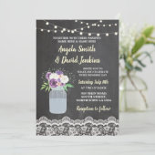 Floral Wedding Chalk Lace Floral Jar Liight Invite Kaart (Staand voorkant)