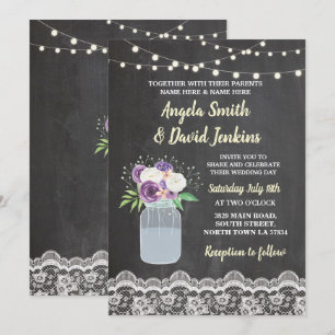 Floral Wedding Chalk Lace Floral Jar Liight Invite Kaart