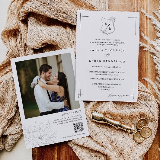 Floral Wedding Crest QR Code Foto Kaart