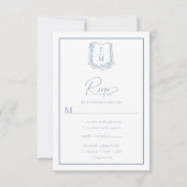 Floral Wedding Crest Stoffige Blauwe Maaltijd Opti RSVP Kaartje (Voorkant)