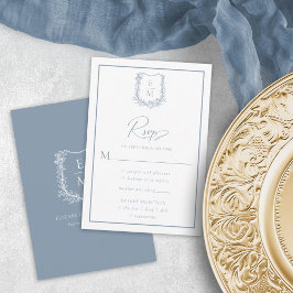 Floral Wedding Crest Stoffige Blauwe Maaltijd Opti RSVP Kaartje