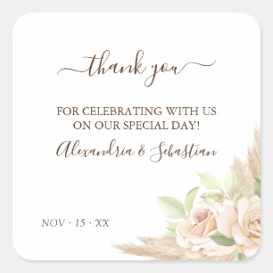 Floral Wedding Dank je Square Sticker