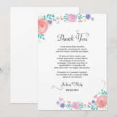 Floral Wedding Dank je Tafel Kaart (Voorkant / Achterkant)