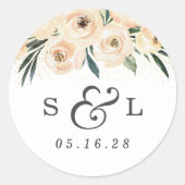 Floral Wedding Date & Couples Initialen Ronde Sticker (Voorkant)