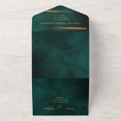 Floral Wedding Deep Waterverf Donkergroen Zee All In One Uitnodiging (Buitenkant)