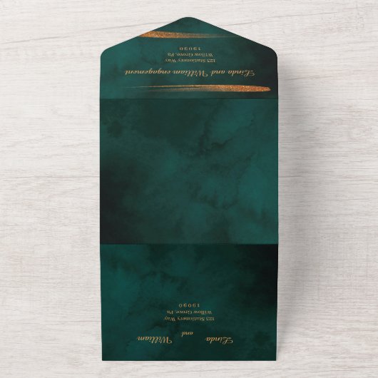 Floral Wedding Deep Waterverf Donkergroen Zee All In One Uitnodiging (Buitenkant)