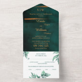 Floral Wedding Deep Waterverf Donkergroen Zee All In One Uitnodiging (Binnen)