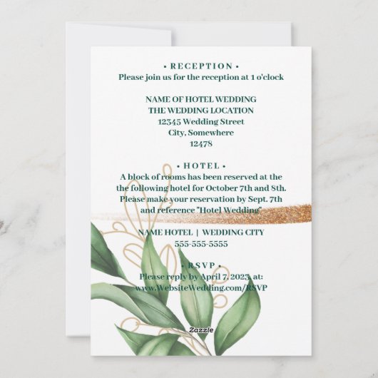 Floral Wedding Deep Zee Donkergroen en goud Feestdagenkaart (Achterkant)