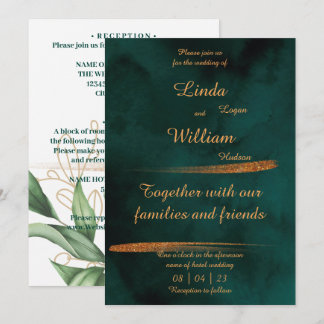 Floral Wedding Deep Zee Donkergroen en goud Feestdagenkaart