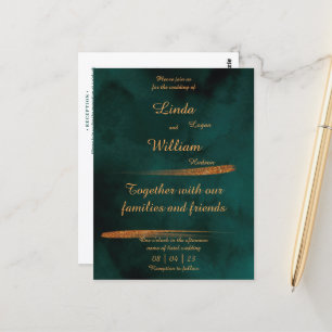 Floral Wedding Deep Zee Donkergroene Waterverf Briefkaart