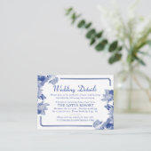 Floral Wedding Details Blue & White Chinoiserie Informatiekaartje (Staand voorkant)