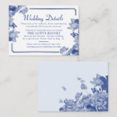 Floral Wedding Details Blue & White Chinoiserie Informatiekaartje (Voorkant / Achterkant)