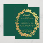 Floral Wedding Details Emerald Green Gouden Krans Informatiekaartje (Voorkant / Achterkant)