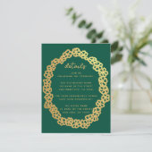 Floral Wedding Details Emerald Green Gouden Krans Informatiekaartje (Staand voorkant)