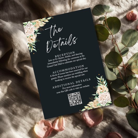  Floral Wedding Details Enclosure Card with QR Cod Informatiekaartje