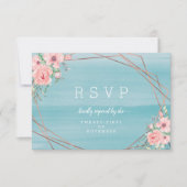 Floral Wedding door Blush Aqua Beachy Waterverf RSVP Kaartje (Voorkant)