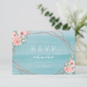 Floral Wedding door Blush Aqua Beachy Waterverf RSVP Kaartje (Staand voorkant)