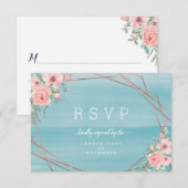 Floral Wedding door Blush Aqua Beachy Waterverf RSVP Kaartje (Voorkant / Achterkant)