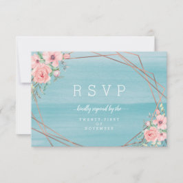 Floral Wedding door Blush Aqua Beachy Waterverf RSVP Kaartje