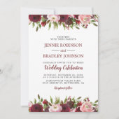 Floral Wedding door Blush Burgundy Waterverf Kaart (Voorkant)