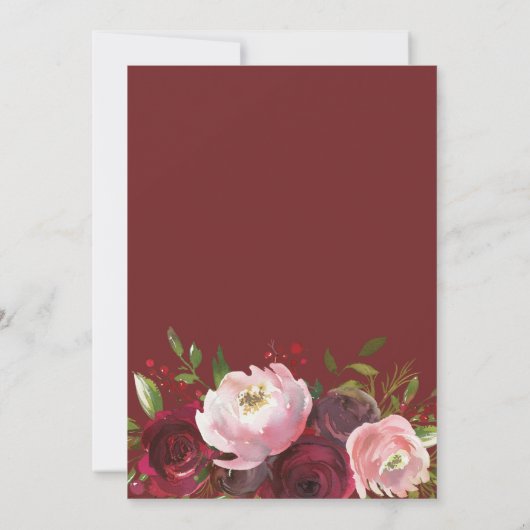 Floral Wedding door Blush Burgundy Waterverf Kaart (Achterkant)