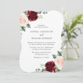 Floral Wedding door Blush & Burgundy Waterverf Kaart (Staand voorkant)