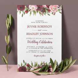 Floral Wedding door Blush Burgundy Waterverf Kaart