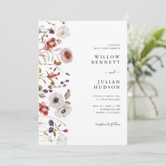 Floral Wedding door Blush Burgundy Waterverf Kaart (Staand voorkant)